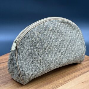 Christian Dior Monsieur Satin monogram Champagne Tan Beige Bag Makeup Pouch 1990